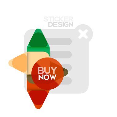 Düz tasarım üçgen ok şekli geometrik etiket simgesi, kağıt tarzı tasarım ile satın iş veya web sunumu, app veya arayüzü düğmeleri, internet web sitesi için örnek metin depolamak şimdi afiş