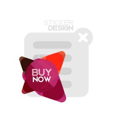 Düz tasarım üçgen ok şekli geometrik etiket simgesi, kağıt tarzı tasarım ile satın iş veya web sunumu, app veya arayüzü düğmeleri, internet web sitesi için örnek metin depolamak şimdi afiş