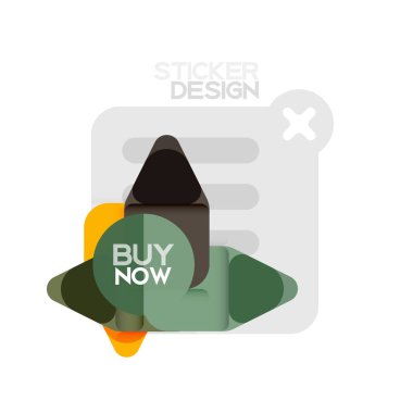 Düz tasarım üçgen ok şekli geometrik etiket simgesi, kağıt tarzı tasarım ile satın iş veya web sunumu, app veya arayüzü düğmeleri, internet web sitesi için örnek metin depolamak şimdi afiş