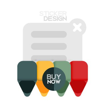 Düz tasarım üçgen ok şekli geometrik etiket simgesi, kağıt tarzı tasarım ile satın iş veya web sunumu, app veya arayüzü düğmeleri, internet web sitesi için örnek metin depolamak şimdi afiş