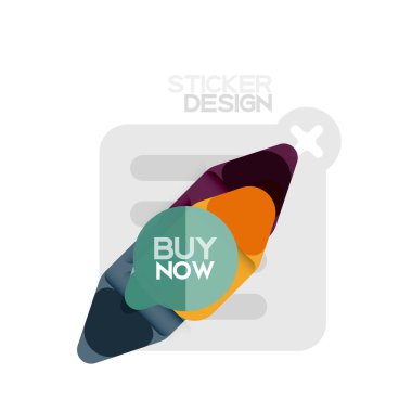 Düz tasarım üçgen ok şekli geometrik etiket simgesi, kağıt tarzı tasarım ile satın iş veya web sunumu, app veya arayüzü düğmeleri, internet web sitesi için örnek metin depolamak şimdi afiş