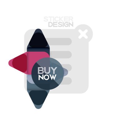 Düz tasarım üçgen ok şekli geometrik etiket simgesi, kağıt tarzı tasarım ile satın iş veya web sunumu, app veya arayüzü düğmeleri, internet web sitesi için örnek metin depolamak şimdi afiş