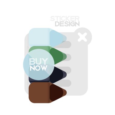 Düz tasarım üçgen ok şekli geometrik etiket simgesi, kağıt tarzı tasarım ile satın iş veya web sunumu, app veya arayüzü düğmeleri, internet web sitesi için örnek metin depolamak şimdi afiş