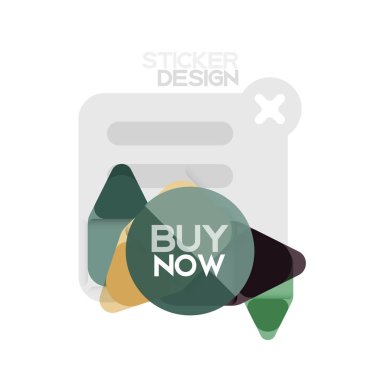 Düz tasarım üçgen ok şekli geometrik etiket simgesi, kağıt tarzı tasarım ile satın iş veya web sunumu, app veya arayüzü düğmeleri, internet web sitesi için örnek metin depolamak şimdi afiş