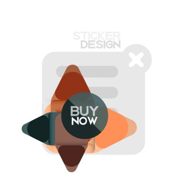 Düz tasarım üçgen ok şekli geometrik etiket simgesi, kağıt tarzı tasarım ile satın iş veya web sunumu, app veya arayüzü düğmeleri, internet web sitesi için örnek metin depolamak şimdi afiş