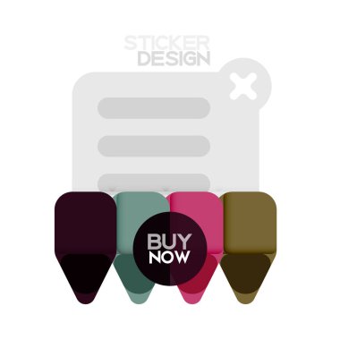 Düz tasarım üçgen ok şekli geometrik etiket simgesi, kağıt tarzı tasarım ile satın iş veya web sunumu, app veya arayüzü düğmeleri, internet web sitesi için örnek metin depolamak şimdi afiş