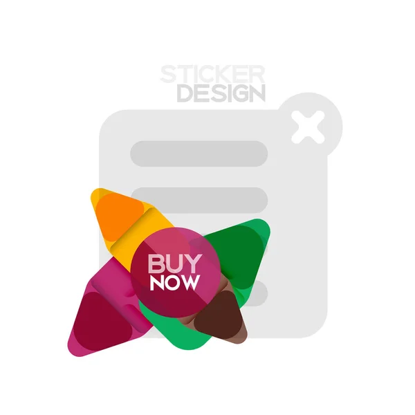Flat design triangle arrow shape geometric sticker icon, paper style design with buy now sample text, for business or web presentation, app or interface buttons, internet website store banners — Stock Vector