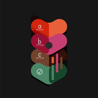 Düz tasarım geometrik infographics, ok şekli vektör etiket veya etiket, Fiyat etiketleri, promosyon rozet, simgesi tasarım, kağıt tarzı düzeni verileri grafik görselleştirme adım adım süreci için için teklif