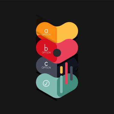 Düz tasarım geometrik infographics, ok şekli vektör etiket veya etiket, Fiyat etiketleri, promosyon rozet, simgesi tasarım, kağıt tarzı düzeni verileri grafik görselleştirme adım adım süreci için için teklif