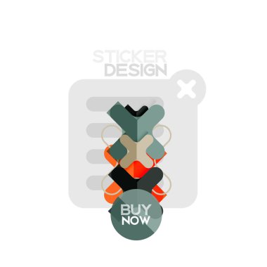Düz tasarım çapraz şekil geometrik etiket simge, kağıt tarzı tasarım şimdi satın almak ile iş veya web sunum, app veya arayüzü düğmeleri için örnek metin