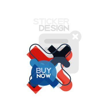 Düz tasarım çapraz şekil geometrik etiket simge, kağıt tarzı tasarım şimdi satın almak ile iş veya web sunum, app veya arayüzü düğmeleri için örnek metin