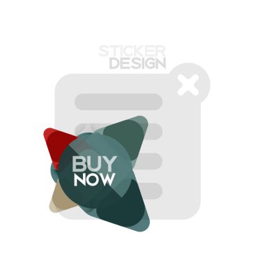 Düz tasarım üçgen ok şekli geometrik etiket simgesi, kağıt tarzı tasarım ile satın iş veya web sunumu, app veya arayüzü düğmeleri, internet web sitesi için örnek metin depolamak şimdi afiş