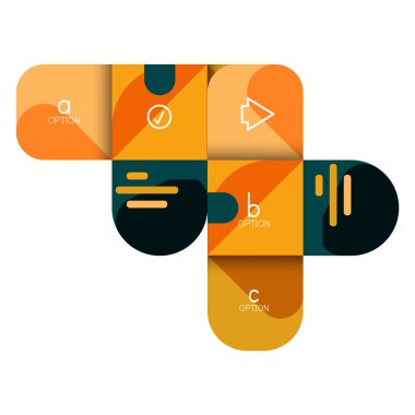 Infographics seçeneği ve adım adım içinde yuvarlak kareler, grafik, grafik, diyagram seçenekleri, parçalar, süreçleri ile unsuru. Sunuyu veya web bilgi ekranı için vektör iş şablonu