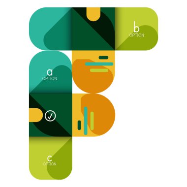 Infographics seçeneği ve adım adım içinde yuvarlak kareler, grafik, grafik, diyagram seçenekleri, parçalar, süreçleri ile unsuru