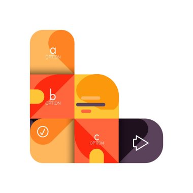 Infographics seçeneği ve adım adım içinde yuvarlak kareler, grafik, grafik, diyagram seçenekleri, parçalar, süreçleri ile unsuru