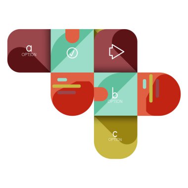 Infographics seçeneği ve adım adım içinde yuvarlak kareler, grafik, grafik, diyagram seçenekleri, parçalar, süreçleri ile unsuru