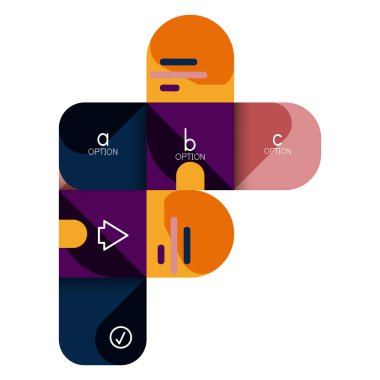 Infographics seçeneği ve adım adım içinde yuvarlak kareler, grafik, grafik, diyagram seçenekleri, parçalar, süreçleri ile unsuru