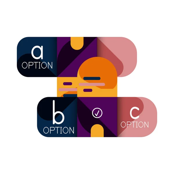 Opzione infografica e passo dopo passo in quadrati arrotondati, elemento del grafico, grafico, diagramma con opzioni, parti, processi — Vettoriale Stock