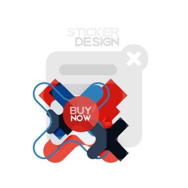 Düz tasarım çapraz şekil geometrik etiket simge, kağıt tarzı tasarım şimdi satın almak ile iş veya web sunum, app veya arayüzü düğmeleri için örnek metin