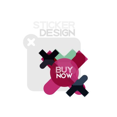 Düz tasarım çapraz şekil geometrik etiket simge, kağıt tarzı tasarım şimdi satın almak ile iş veya web sunum, app veya arayüzü düğmeleri için örnek metin