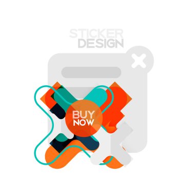 Düz tasarım çapraz şekil geometrik etiket simge, kağıt tarzı tasarım şimdi satın almak ile iş veya web sunum, app veya arayüzü düğmeleri için örnek metin