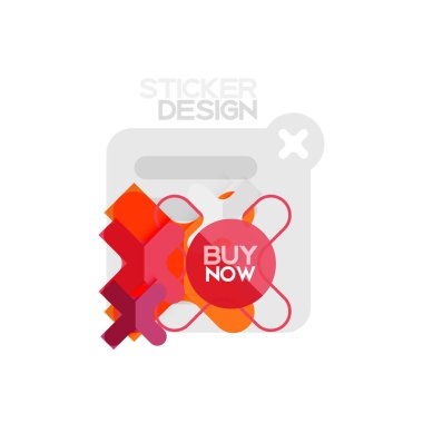 Düz tasarım çapraz şekil geometrik etiket simge, kağıt tarzı tasarım şimdi satın almak ile iş veya web sunum, app veya arayüzü düğmeleri için örnek metin