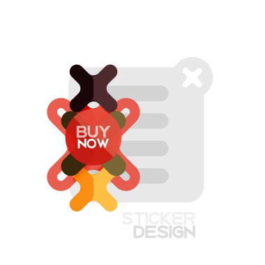 Düz tasarım çapraz şekil geometrik etiket simge, kağıt tarzı tasarım şimdi satın almak ile iş veya web sunum, app veya arayüzü düğmeleri için örnek metin
