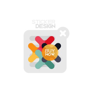 Düz tasarım çapraz şekil geometrik etiket simge, kağıt tarzı tasarım şimdi satın almak ile iş veya web sunum, app veya arayüzü düğmeleri için örnek metin