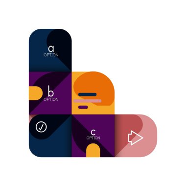 Infographics seçeneği ve adım adım içinde yuvarlak kareler, grafik, grafik, diyagram seçenekleri, parçalar, süreçleri ile unsuru