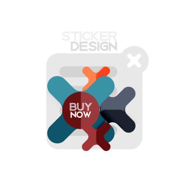 Düz tasarım çapraz şekil geometrik etiket simge, kağıt tarzı tasarım şimdi satın almak ile iş veya web sunum, app veya arayüzü düğmeleri için örnek metin