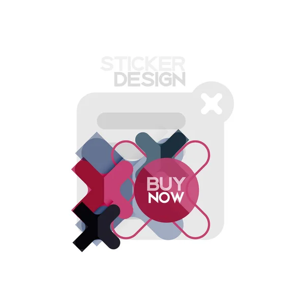 Diseño plano cruz forma geométrica pegatina icono, diseño de estilo de papel con comprar ahora muestra de texto, para negocios o presentación web, aplicación o botones de interfaz — Archivo Imágenes Vectoriales