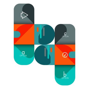 Infographics seçeneği ve adım adım içinde yuvarlak kareler, grafik, grafik, diyagram seçenekleri, parçalar, süreçleri ile unsuru. Sunuyu veya web bilgi ekranı için vektör iş şablonu