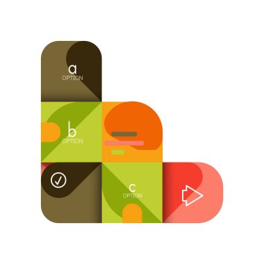 Infographics seçeneği ve adım adım içinde yuvarlak kareler, grafik, grafik, diyagram seçenekleri, parçalar, süreçleri ile unsuru