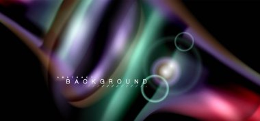 Siyah, sıvı üzerinde renk parlak ışık efektleri çok renkli dalgalı şekil stil