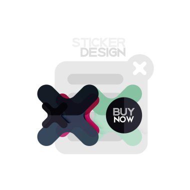 Düz tasarım çapraz şekil geometrik etiket simge, kağıt tarzı tasarım şimdi satın almak ile iş veya web sunum, app veya arayüzü düğmeleri için örnek metin