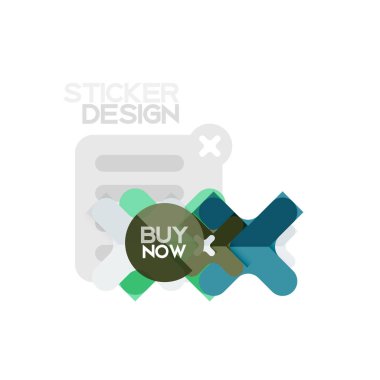 Düz tasarım çapraz şekil geometrik etiket simge, kağıt tarzı tasarım şimdi satın almak ile iş veya web sunum, app veya arayüzü düğmeleri için örnek metin