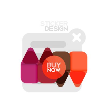 Düz tasarım üçgen ok şekli geometrik etiket simgesi, kağıt tarzı tasarım ile satın iş veya web sunumu, app veya arayüzü düğmeleri, internet web sitesi için örnek metin depolamak şimdi afiş