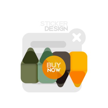 Düz tasarım üçgen ok şekli geometrik etiket simgesi, kağıt tarzı tasarım ile satın iş veya web sunumu, app veya arayüzü düğmeleri, internet web sitesi için örnek metin depolamak şimdi afiş