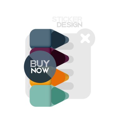 Düz tasarım üçgen ok şekli geometrik etiket simgesi, kağıt tarzı tasarım ile satın iş veya web sunumu, app veya arayüzü düğmeleri, internet web sitesi için örnek metin depolamak şimdi afiş