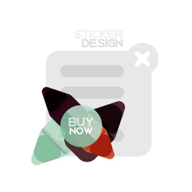 Düz tasarım üçgen ok şekli geometrik etiket simgesi, kağıt tarzı tasarım ile satın iş veya web sunumu, app veya arayüzü düğmeleri, internet web sitesi için örnek metin depolamak şimdi afiş