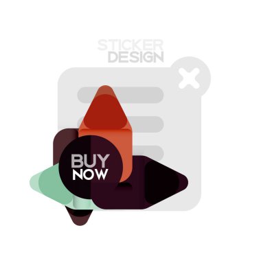 Düz tasarım üçgen ok şekli geometrik etiket simgesi, kağıt tarzı tasarım ile satın iş veya web sunumu, app veya arayüzü düğmeleri, internet web sitesi için örnek metin depolamak şimdi afiş