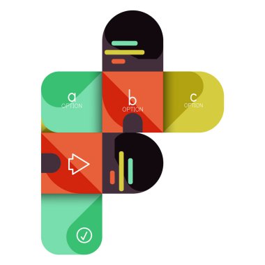 Infographics seçeneği ve adım adım içinde yuvarlak kareler, grafik, grafik, diyagram seçenekleri, parçalar, süreçleri ile unsuru