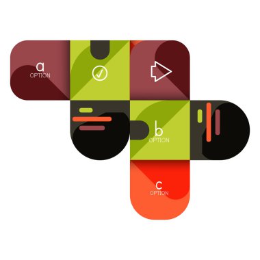 Infographics seçeneği ve adım adım içinde yuvarlak kareler, grafik, grafik, diyagram seçenekleri, parçalar, süreçleri ile unsuru