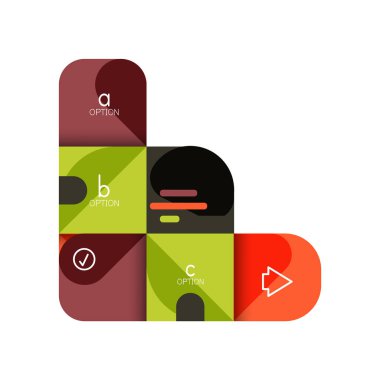 Infographics seçeneği ve adım adım içinde yuvarlak kareler, grafik, grafik, diyagram seçenekleri, parçalar, süreçleri ile unsuru