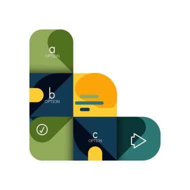 Infographics seçeneği ve adım adım içinde yuvarlak kareler, grafik, grafik, diyagram seçenekleri, parçalar, süreçleri ile unsuru. Sunuyu veya web bilgi ekranı için vektör iş şablonu