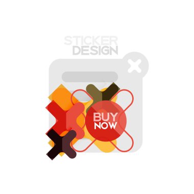 Düz tasarım çapraz şekil geometrik etiket simge, kağıt tarzı tasarım şimdi satın almak ile iş veya web sunum, app veya arayüzü düğmeleri için örnek metin