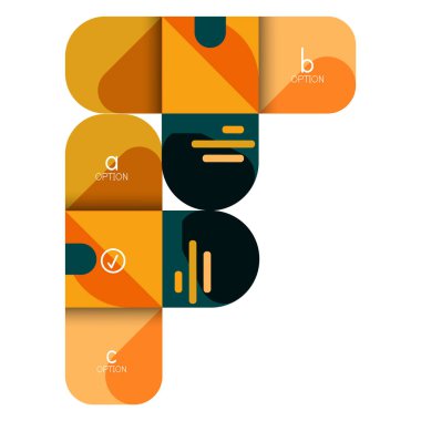 Infographics seçeneği ve adım adım içinde yuvarlak kareler, grafik, grafik, diyagram seçenekleri, parçalar, süreçleri ile unsuru