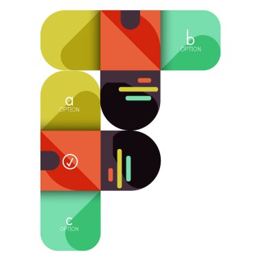 Infographics seçeneği ve adım adım içinde yuvarlak kareler, grafik, grafik, diyagram seçenekleri, parçalar, süreçleri ile unsuru