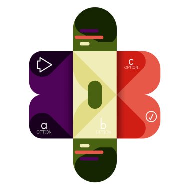 Infographics seçeneği ve adım adım içinde yuvarlak kareler, grafik, grafik, diyagram seçenekleri, parçalar, süreçleri ile unsuru. Sunuyu veya web bilgi ekranı için vektör iş şablonu