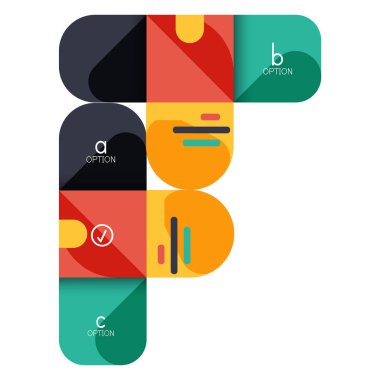 Infographics seçeneği ve adım adım içinde yuvarlak kareler, grafik, grafik, diyagram seçenekleri, parçalar, süreçleri ile unsuru